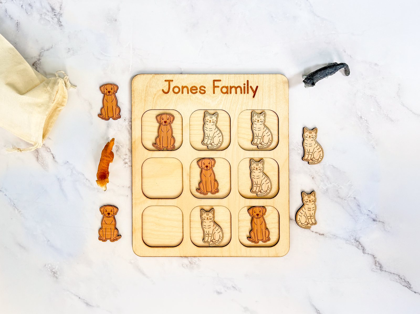 Cats versus dogs wooden travel tic tac toe board
