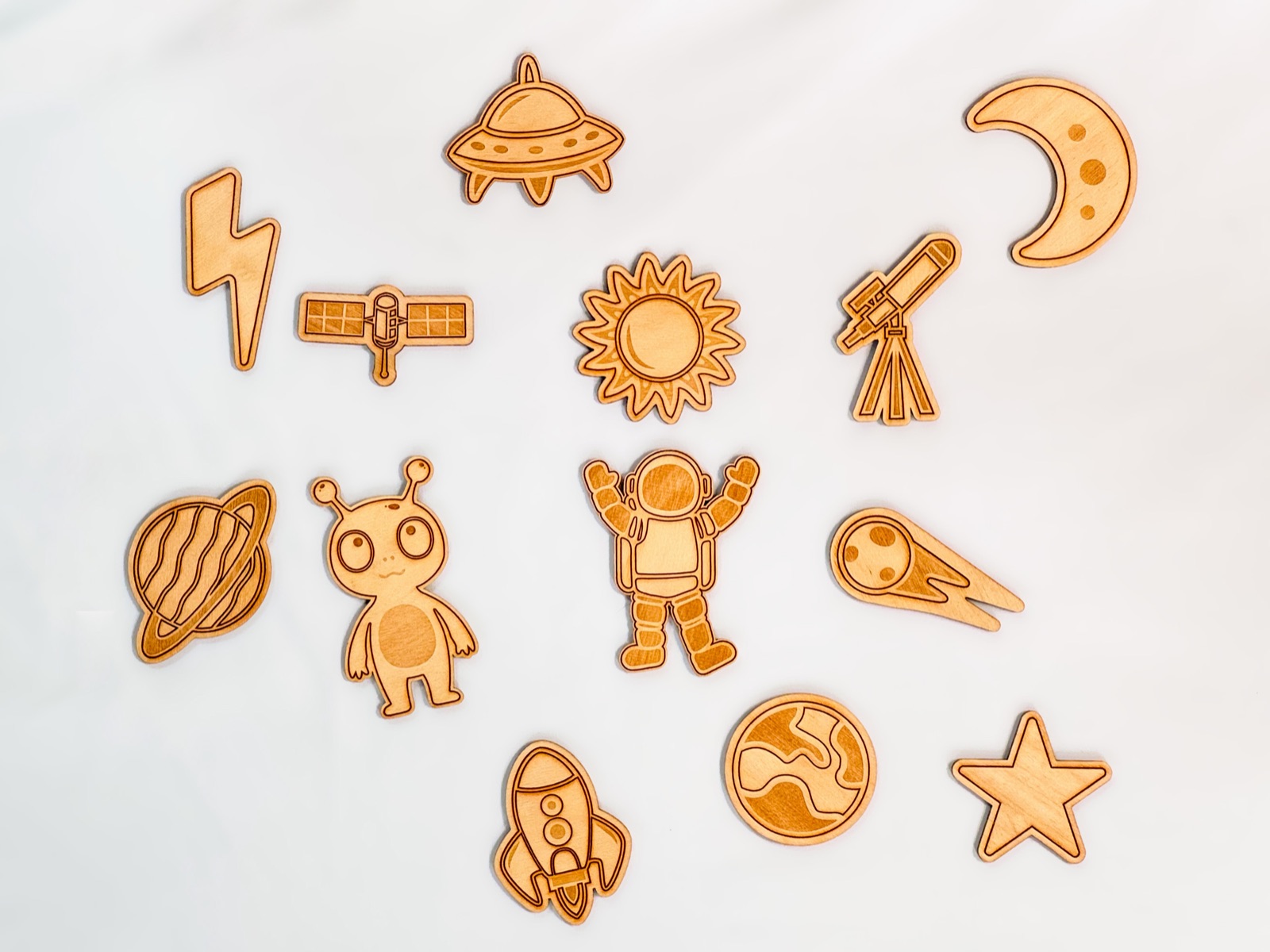 Space playscape pieces arranged for play